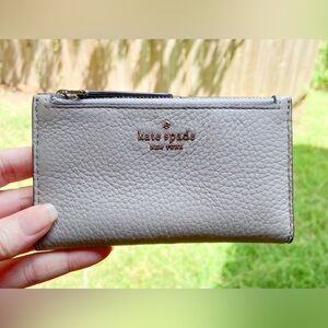 Kate Spade Grey Leather Wallet with ID Window, Zipper Coin & Credit Card Slots